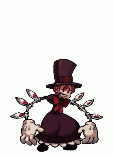 a cartoon character is holding a top hat and a chain around her neck
