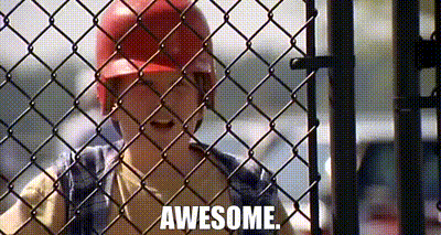 a baseball player behind a chain link fence with the words awesome written on it