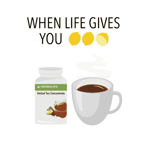 a bottle of herbalife herbal tea concentrate and a cup of tea