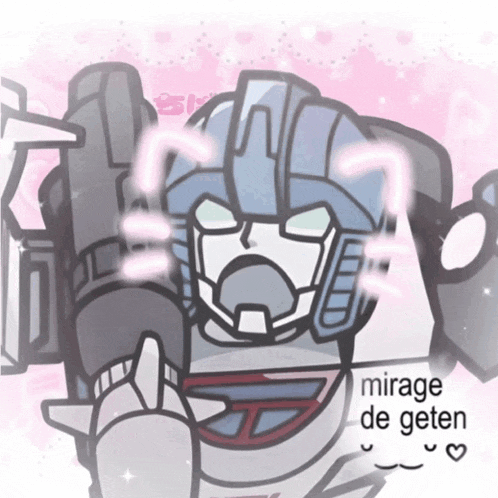 a cartoon drawing of a robot with the words mirage de geten on the bottom
