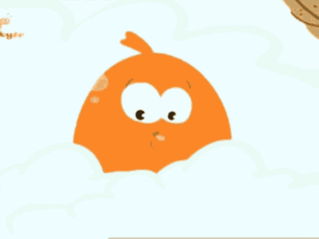 a cartoon character is floating in the clouds with a sad face