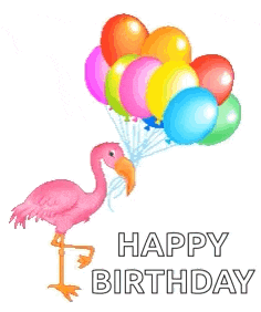 a flamingo is holding a bunch of balloons in its beak .