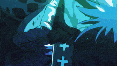 a drawing of a person with a sword and a cross on it