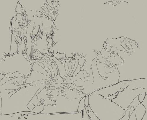 a drawing of a girl with a crown on her head and a bat behind her