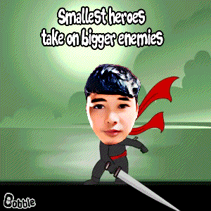 a smallest heroes take on bigger enemies poster with a ninja