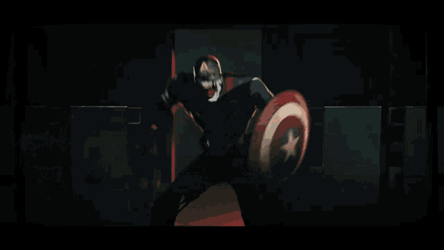 a captain america shield with a star on it is being held by a man