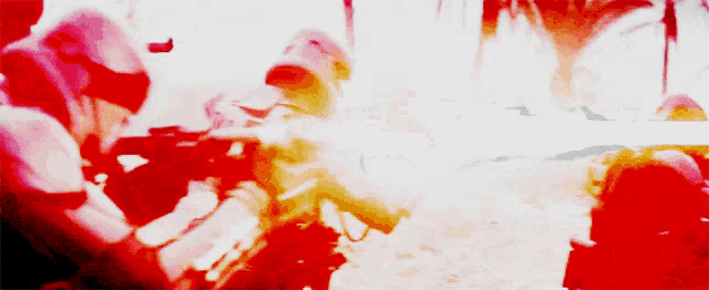 a group of soldiers are holding guns and one of them is wearing a helmet that says ' a ' on it