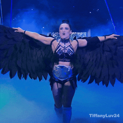 a gif of a woman with black wings says tiffanyluv24 on the bottom