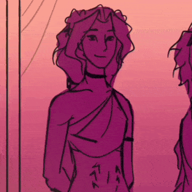 a drawing of a woman in a purple dress