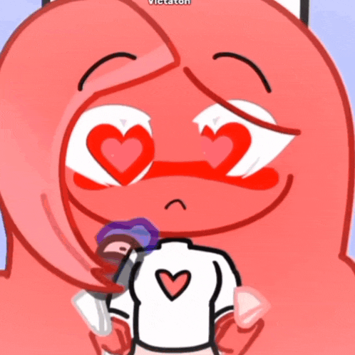 a cartoon of a girl with hearts in her eyes and a white shirt with a heart on it