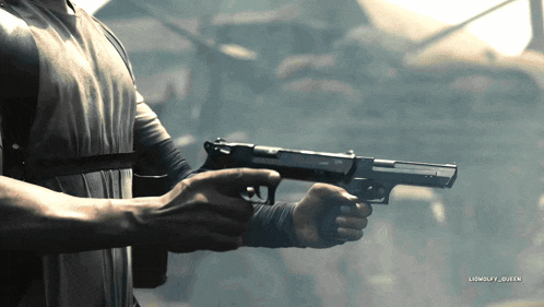 a man is holding a gun in a video game with a watermark that says lawless queen on the bottom