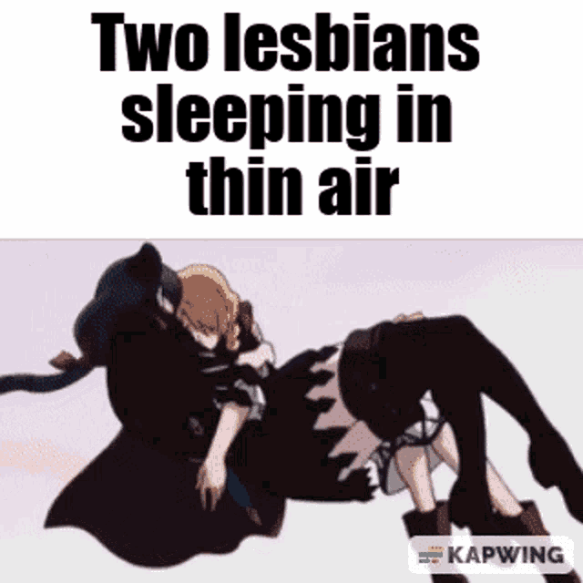 two lesbians are sleeping in thin air in a cartoon