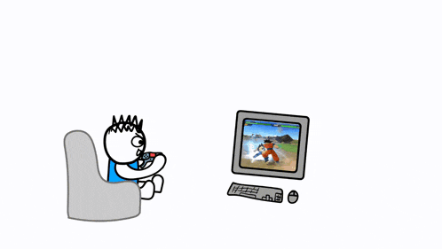 a pixel art drawing of a computer with a cartoon character on the screen