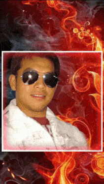a man wearing sunglasses and a white jacket with the word fear on the back