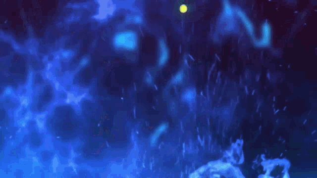 a person is being attacked by a monster in a dark room with blue flames