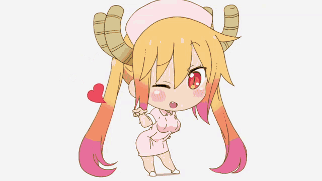 a cartoon drawing of a girl with horns wearing a white dress