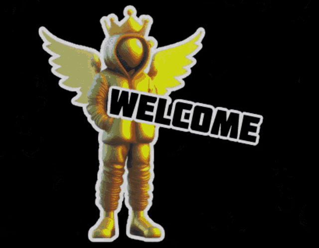 a picture of a person with wings and the words welcome on it