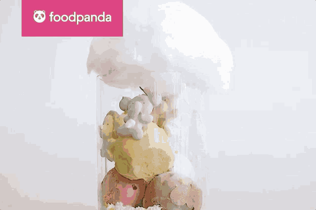 a container of food with a pink foodpanda logo