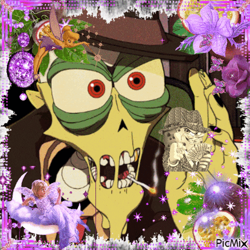 a picture of a cartoon character smoking a cigarette with the words picmix at the bottom of the picture
