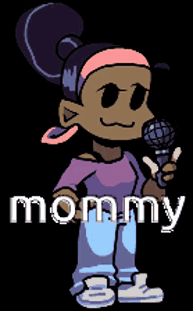 a cartoon of a girl holding a microphone with the word mommy written below her