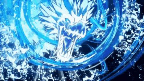 a dragon is surrounded by water and a swirl of water .