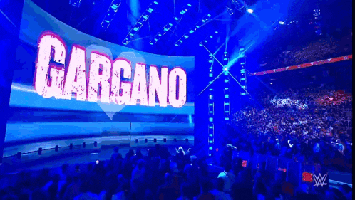 the word gargano is on a large screen in front of a crowd of people