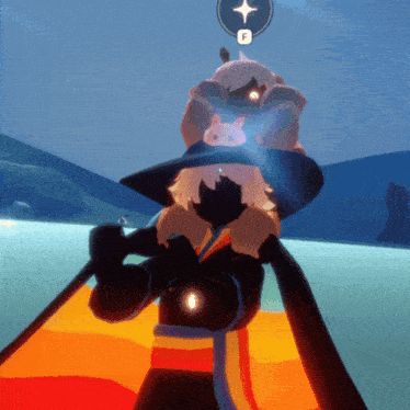 a cartoon character wearing a witch hat with a rabbit on it