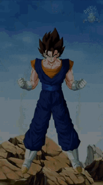 a close up of a cartoon character with the words dbz world on the bottom right