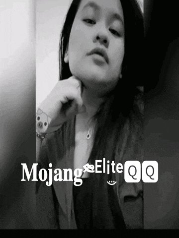 a black and white photo of a woman with the words mojang elite q on the bottom
