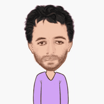 a cartoon drawing of a man with a beard and a purple shirt