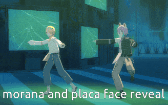 two anime characters are dancing with the words morana and placa face reveal
