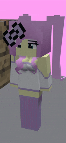 a minecraft character with purple hair and a black and white checkered headband