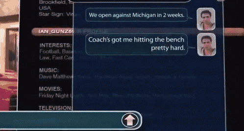 a screen shows a message that says " we open against michigan in 2 weeks "