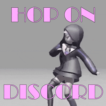 a cartoon character is dancing with the words hop on discord