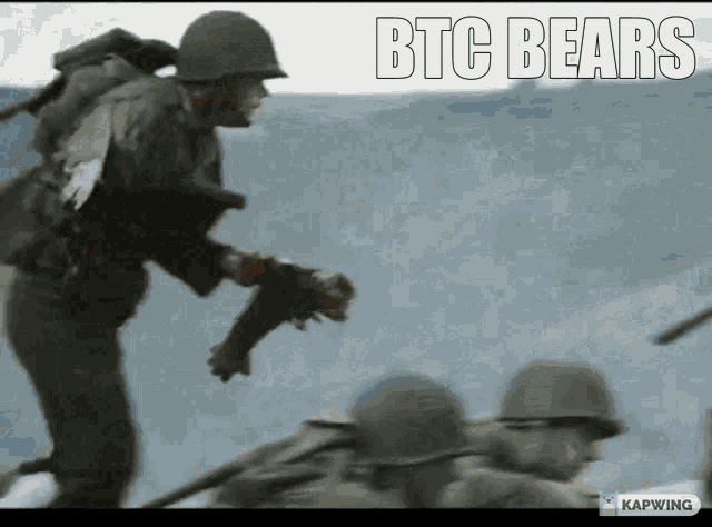 a blurred image of soldiers with the words btc bears on the bottom