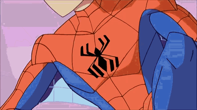 a cartoon of spider-man with a black spider on his chest