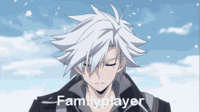 a picture of a boy with white hair and the words familyplayer on the bottom