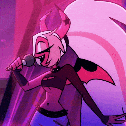 a cartoon character singing into a microphone