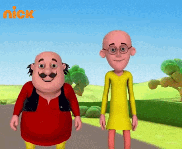 a couple of cartoon characters standing next to each other with a nick logo in the background