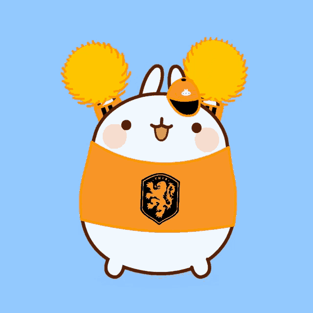 a cartoon rabbit wearing an orange shirt with a lion and the word holland on it