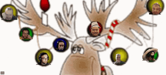 a drawing of a reindeer surrounded by people