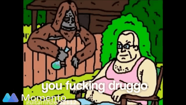a cartoon of a man in a pink tank top sitting next to a gorilla