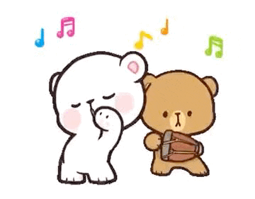 a couple of teddy bears are dancing together while holding a drum .
