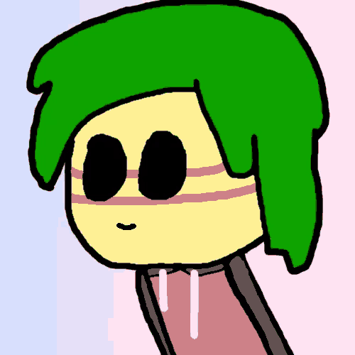 a drawing of a person with green hair