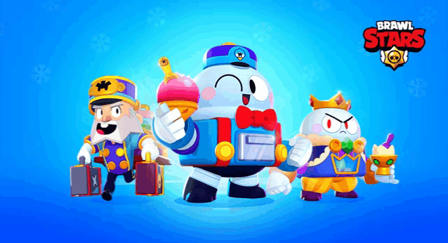 a group of brawl stars characters standing next to each other on a blue background