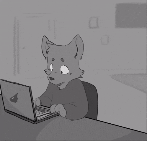 a cartoon of two cats looking at a laptop computer