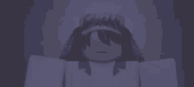 a cartoon character is standing in a dark room with a hat on .