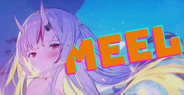 a picture of a girl with horns and the word meel
