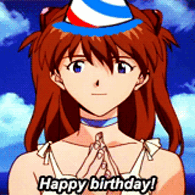 a girl wearing a party hat is saying happy birthday