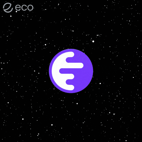 a purple circle with a white letter e in the center